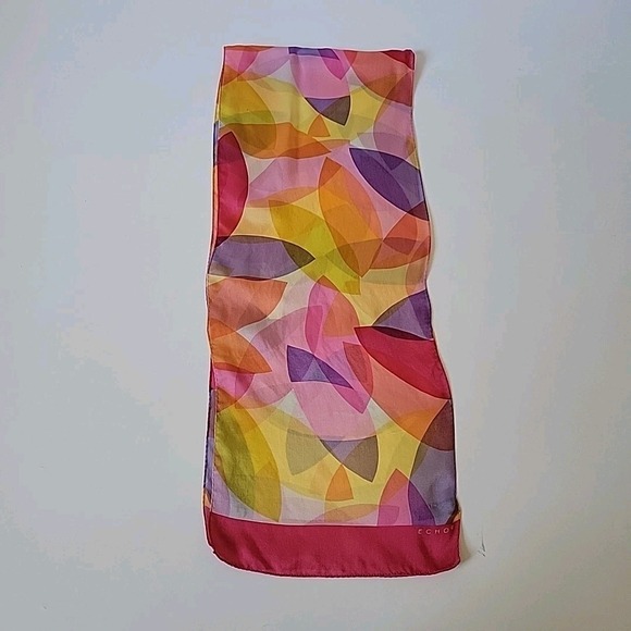 Echo Silk Silk Chiffon Rectangle Scarf Signed Multicolor Geometric Chic Retro - Picture 3 of 11